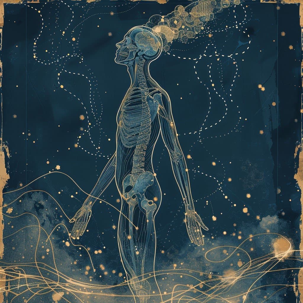 Minimalist scientific line art of the human body