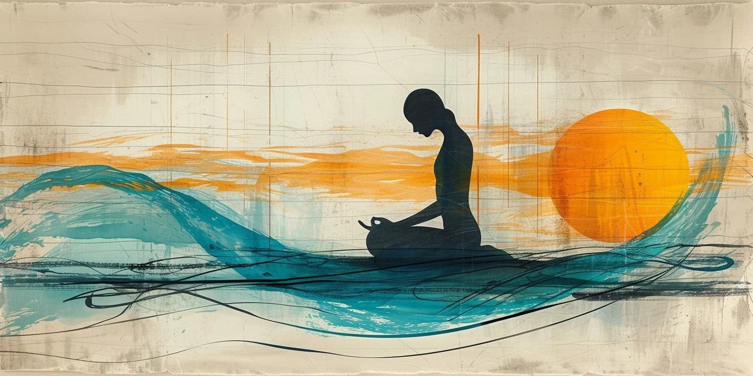 Abstract pastel line-art of a person in a yoga strength pose