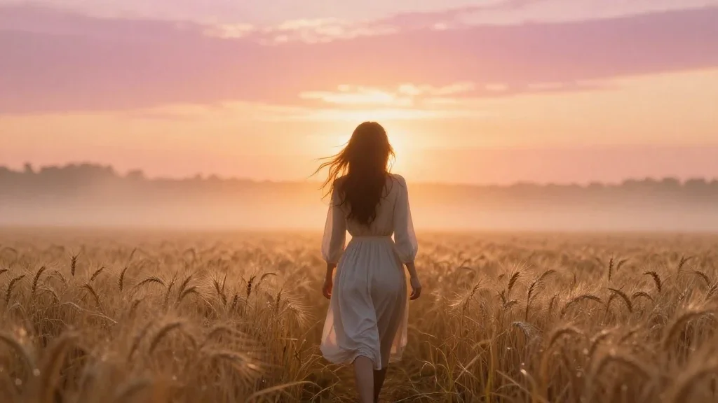 woman walking at sunrise